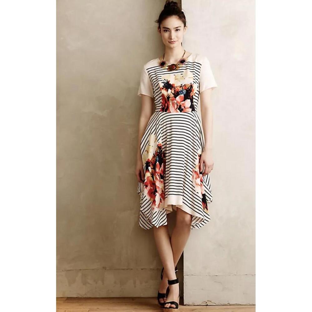 Anthropologie x Corey Lynn Calter floral stripe high-low dress, size 8.